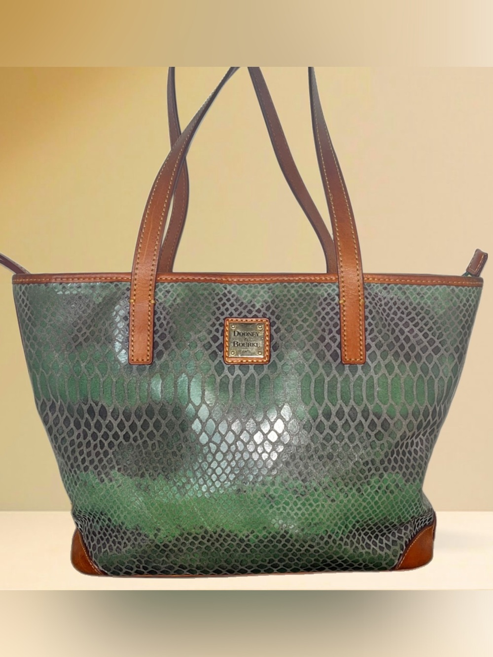 Dooney & Bourke Green Snake Embossed Leather Tote